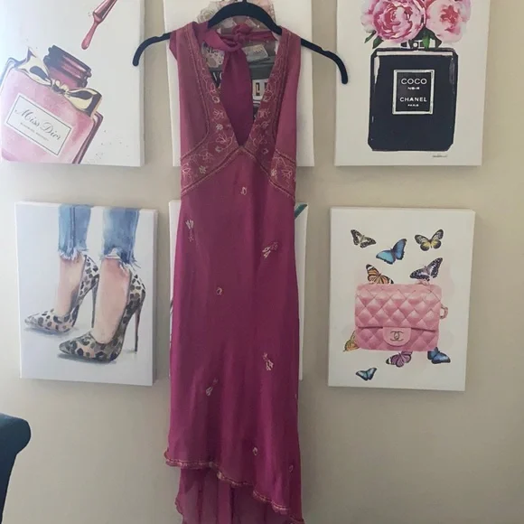 bcbg purple halter dress Ruffle Halter Chiffon Gown